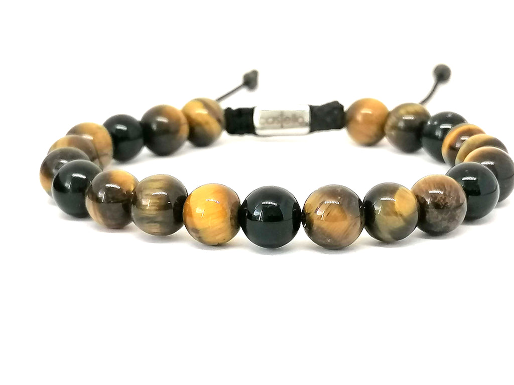 Hand Made Bracelet Tiger Eye Polish, Onyx Polish stone 8mm | Castello Jewels