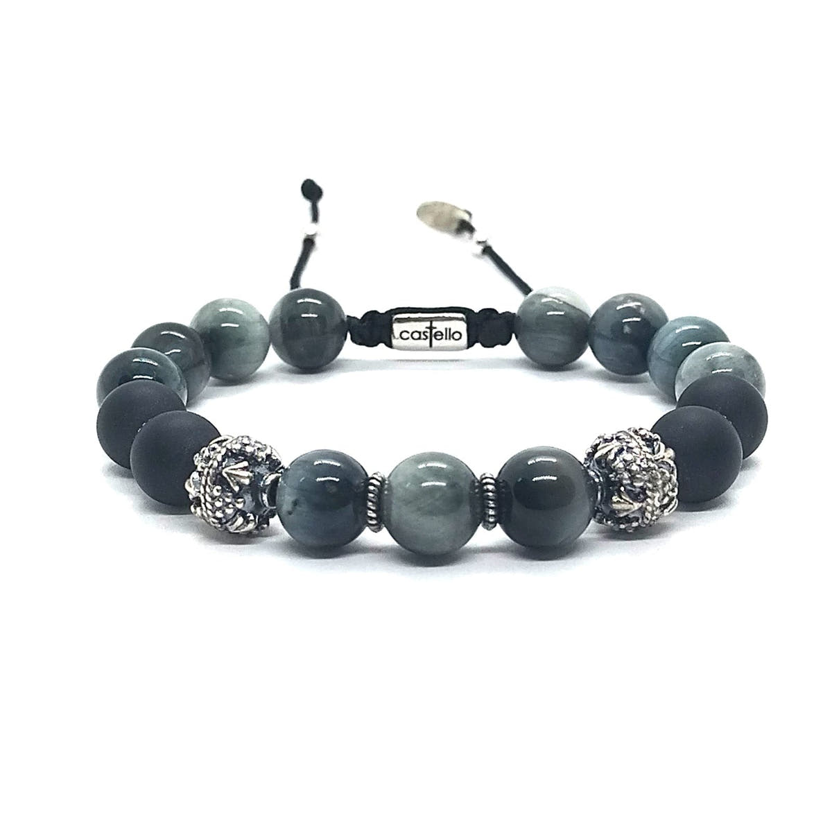 MyKing Eagle's Eye & Onyx Men's Bracelet, Sterling Silver, 10mm | Castello Jewels