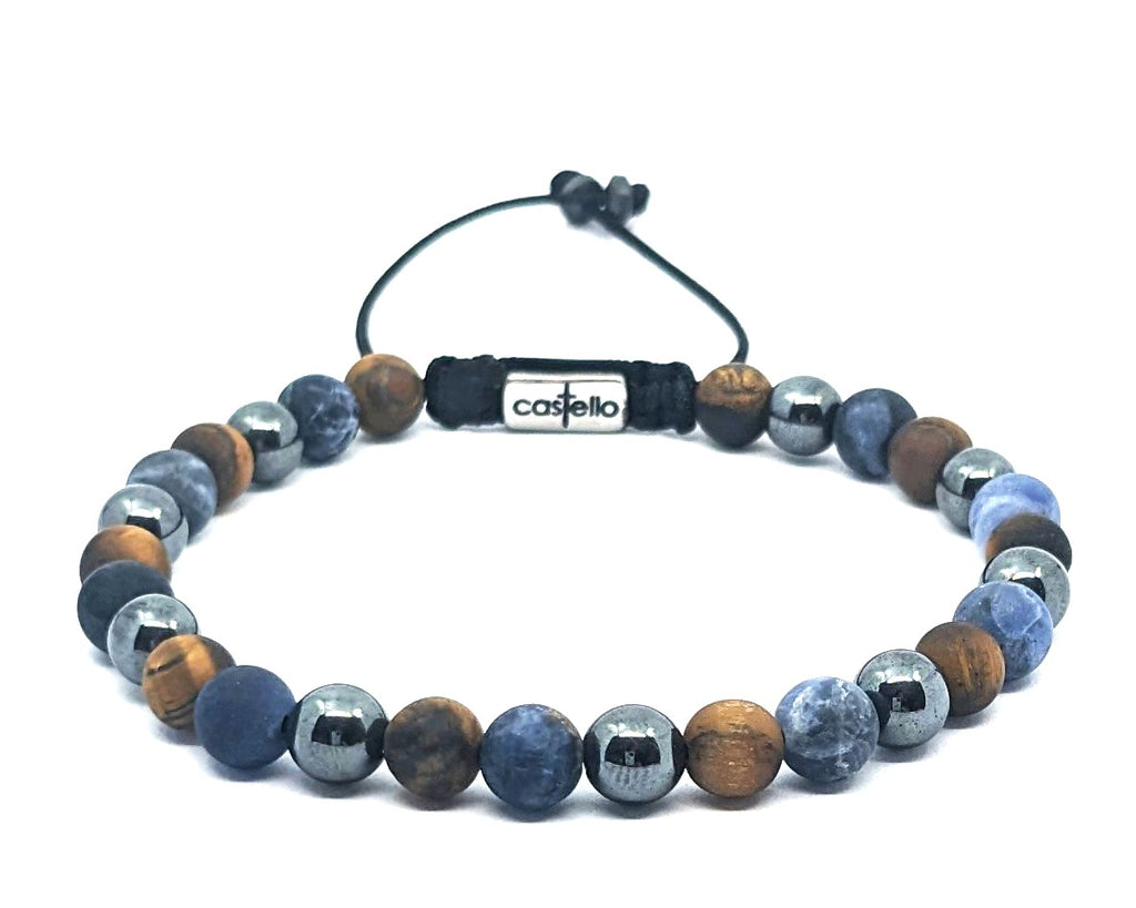 Gemstone Bracelet Tiger's eye, Sodalite, Hematite stone 6mm | Castello Jewels