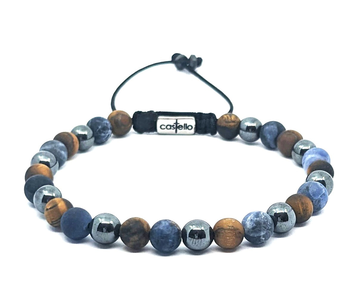 Gemstone Bracelet Tiger's eye, Sodalite, Hematite stone 6mm | Castello Jewels