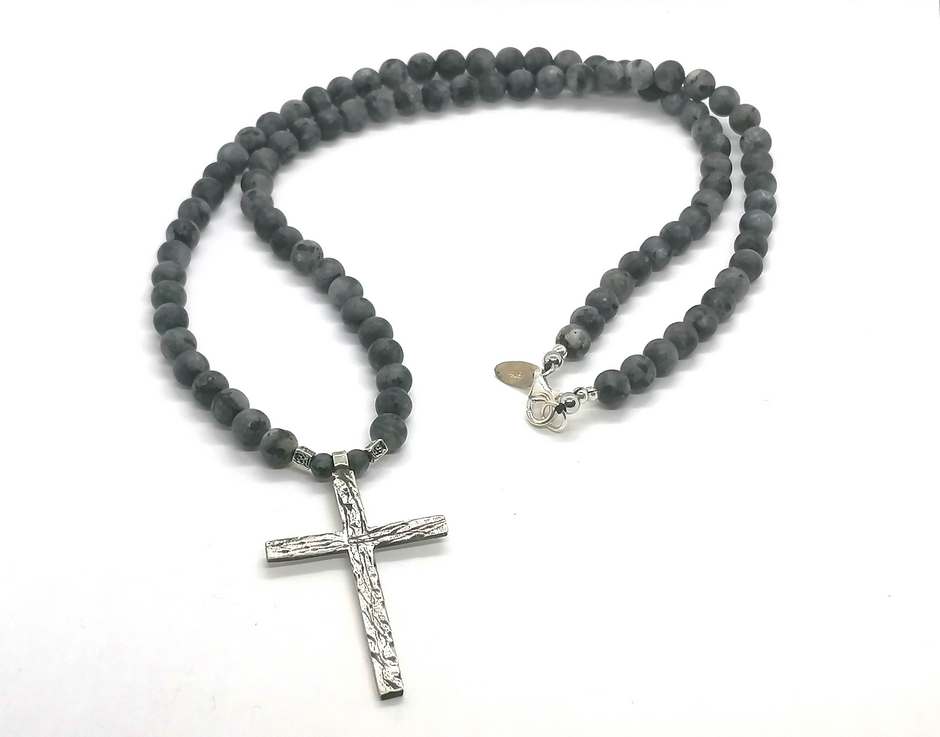 Labradorite Statement Cross Necklace, 6mm | Castello Jewels