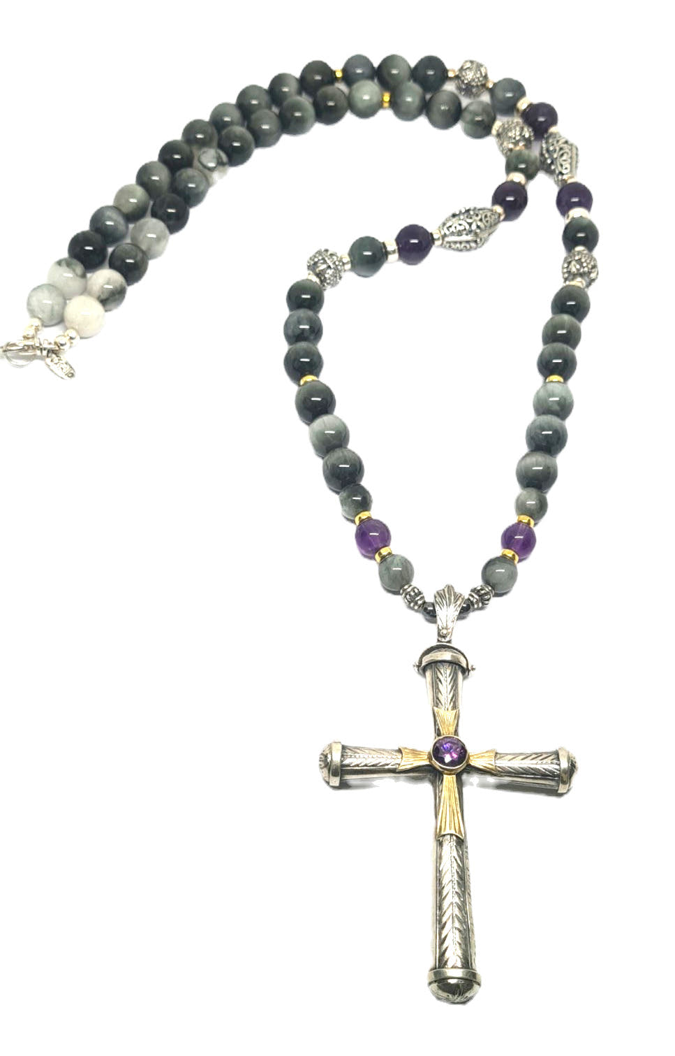 Eagle's Eye Long Statement Cross Necklace, 10mm | Castello Jewels