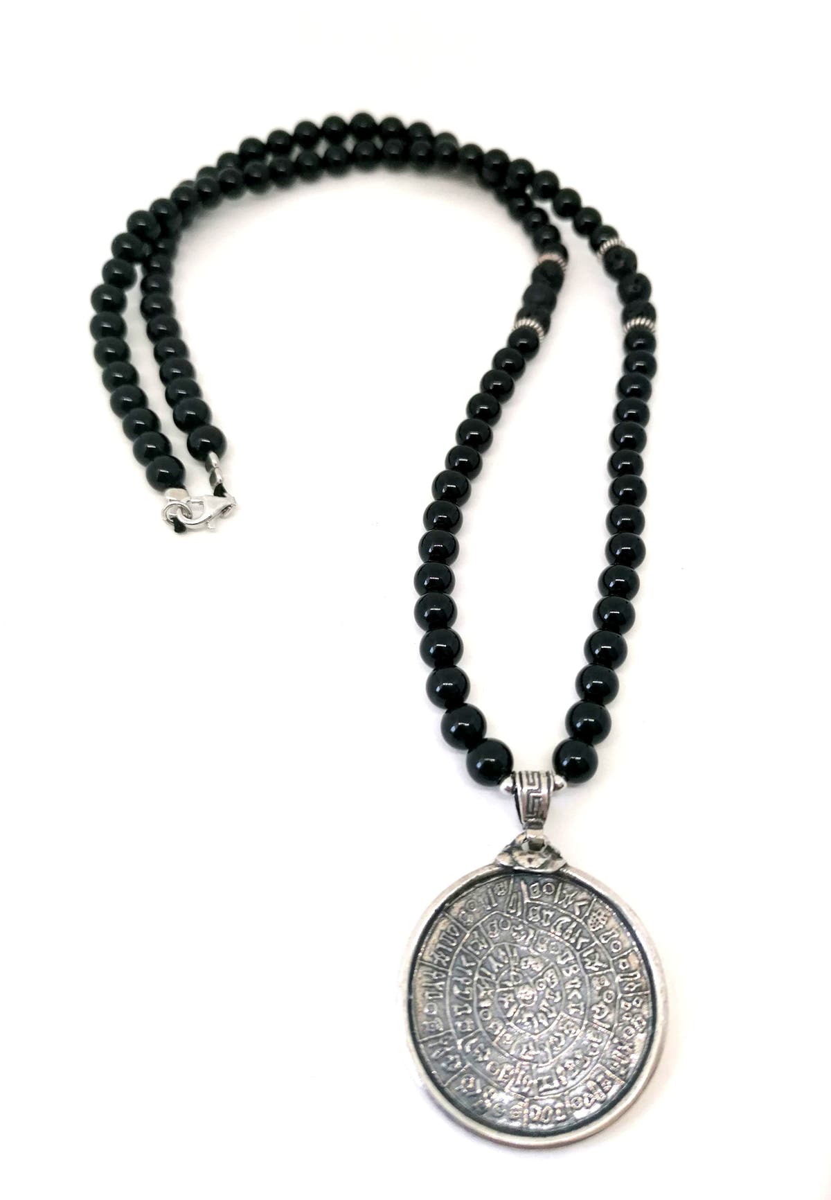 Necklace Disc of Phaistos, Silver 925, Onyx stone — view 3 | Castello Jewels