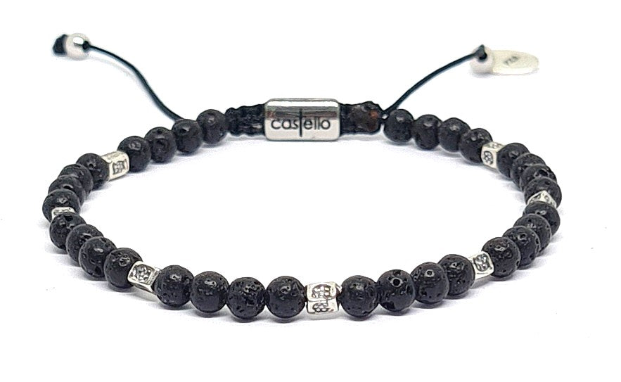 Hand Made Bracelet Silver 925 Minimal, Lava stone 4mm | Castello Jewels