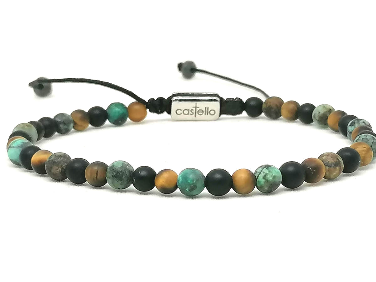 Onyx, Tiger's Eye & African Turquoise Bracelet, 4mm | Castello Jewels