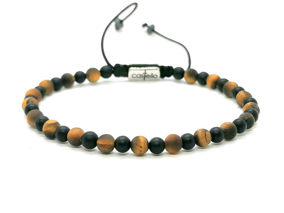Bracelet, Onyx and Tigers Eye stone 4mm | Castello Jewels