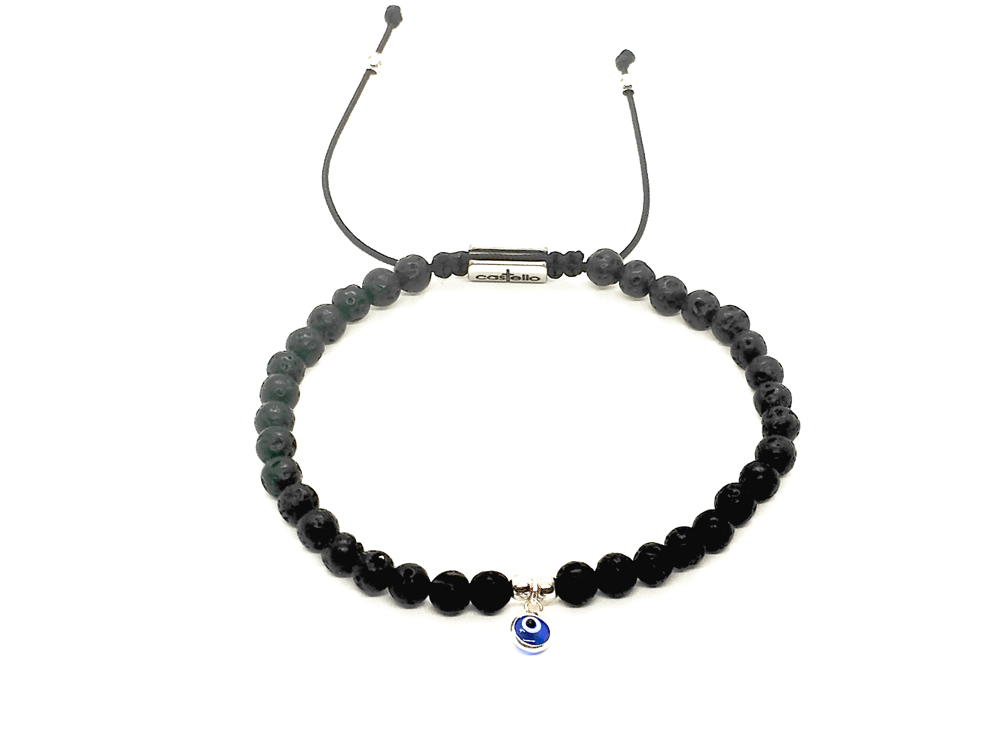 Hand Made Bracelet Evil Eye 925, Lava stone 4mm | Castello Jewels