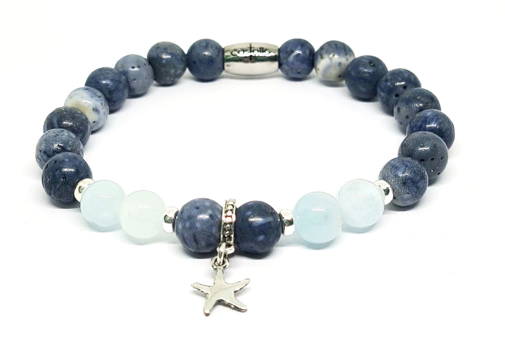 Silver 925 Bracelet, Coral Blue, Aqua Marine stone 8mm | Castello Jewels