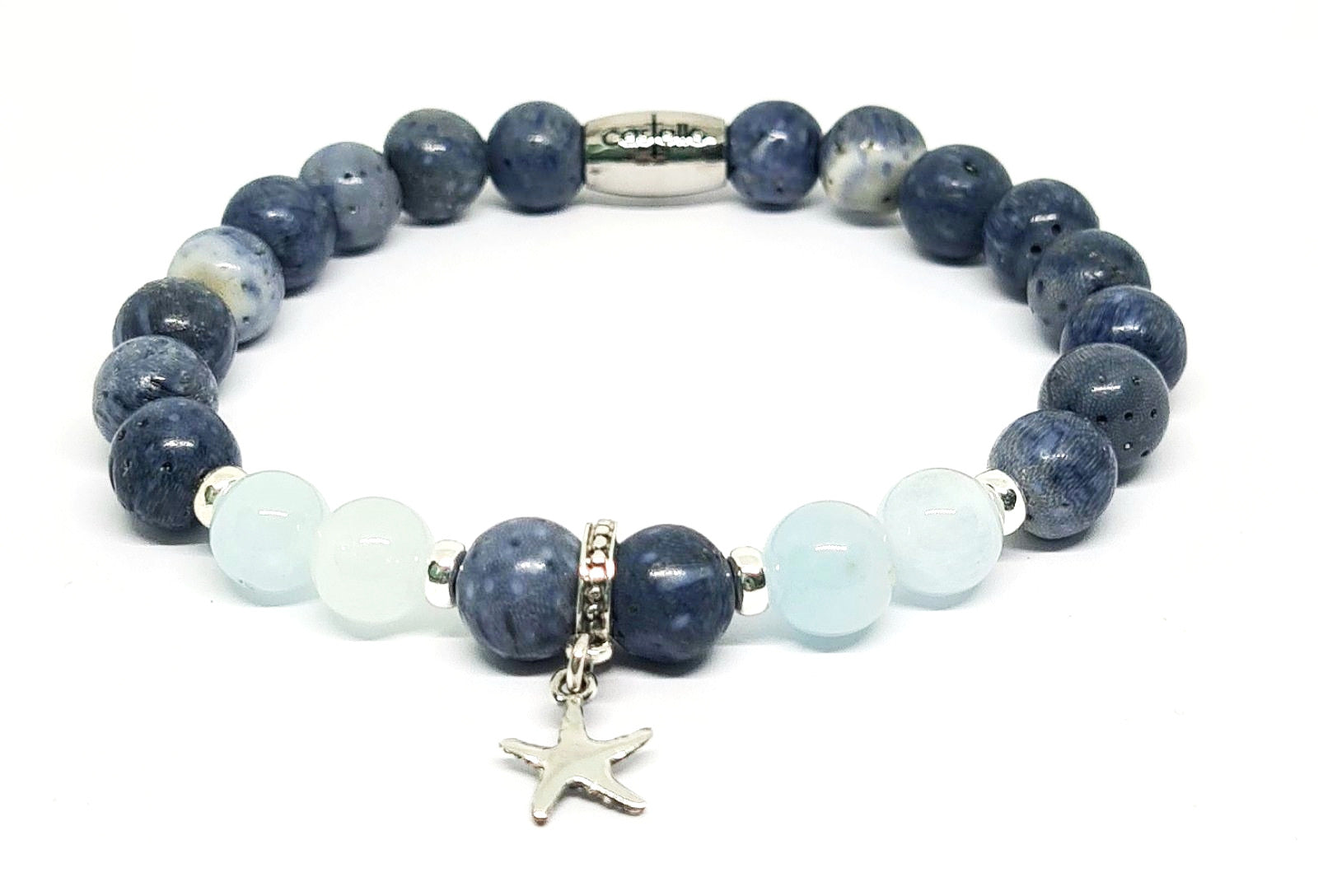 Silver 925 Bracelet, Coral Blue, Aqua Marine stone 8mm | Castello Jewels