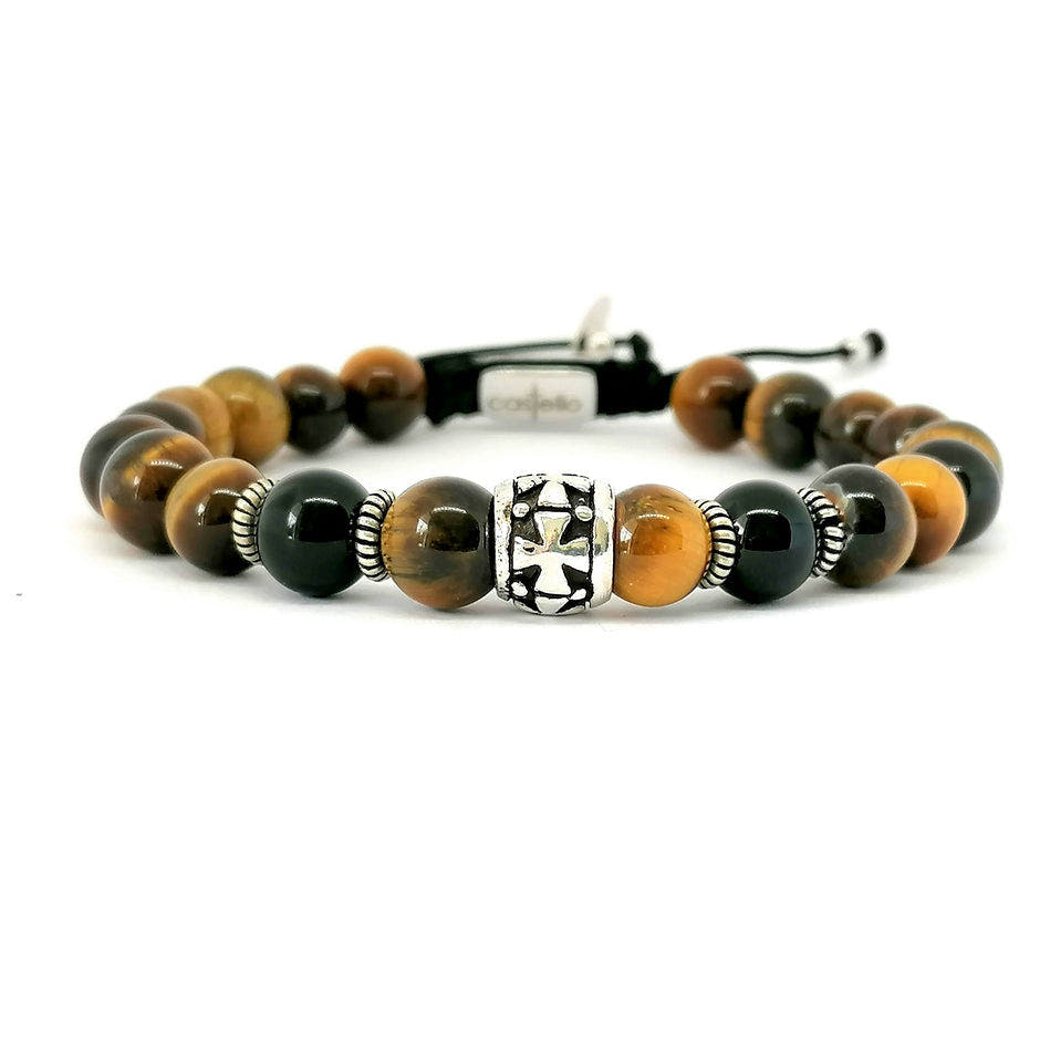 Knights Polished Tiger's Eye & Onyx Beaded Bracelet, 8mm | Castello Jewels