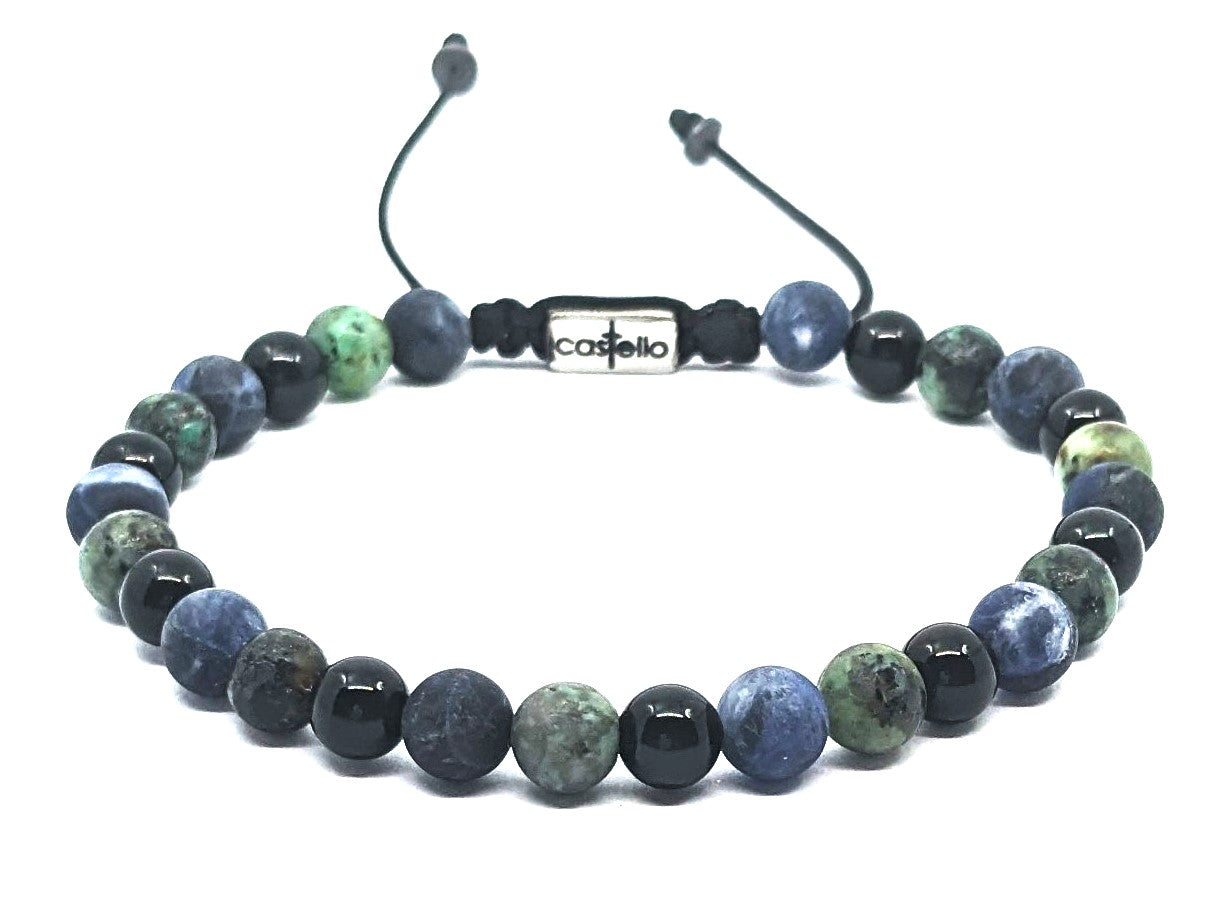 Hand Made Bracelet African Turquoise, Onyx Polish, Sodalite stone 6mm | Castello Jewels
