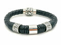 Greca style, Black 10mm Braided Leather Bracelet, Stainless Steelmagnetic | Castello Jewels