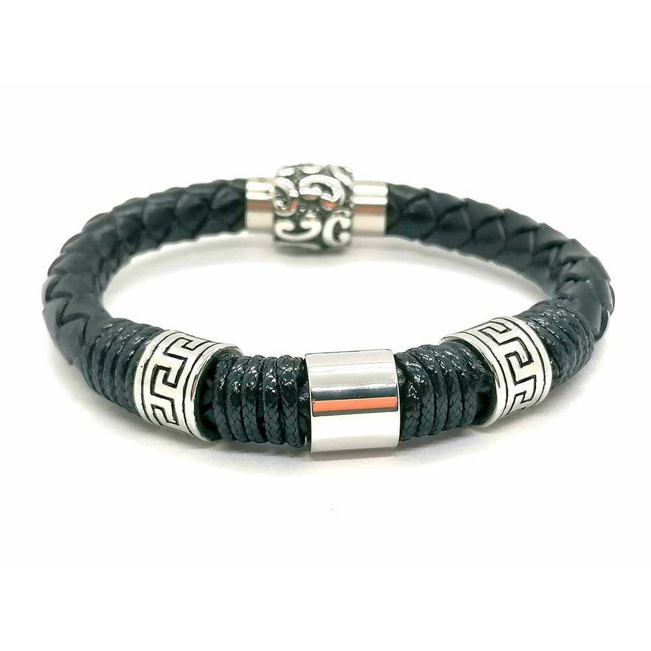 Black Braided Leather Men's Bracelet, Magnetic Clasp, 10mm | Castello Jewels