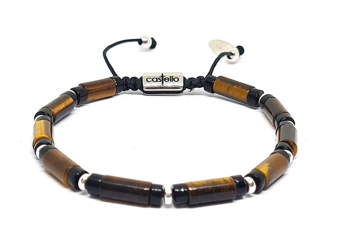 Hand Made Bracelet Silver 925 MINIMAL Tiger Eye Polish stone 4*2m | Castello Jewels