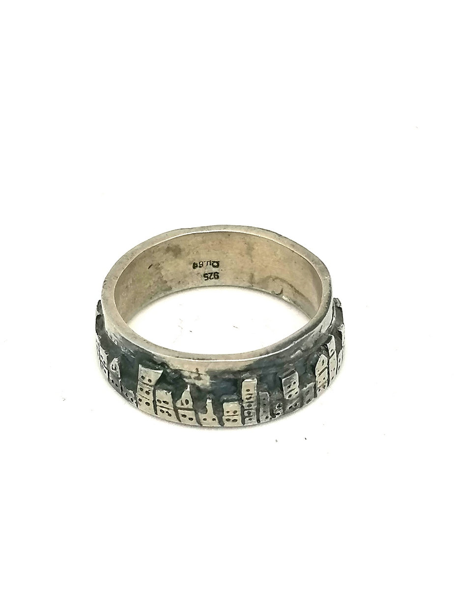 Mens Silver Ring City — view 2 | Castello Jewels