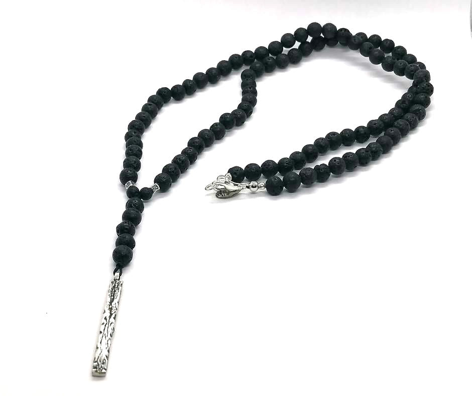 Lava Stone Rosary Necklace, Bar Pendant, 6mm | Castello Jewels