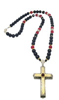 Hand Made Silver Gold Plated 925 Onyx, Agate Ruby stone 8mm cross pendant | Castello Jewels