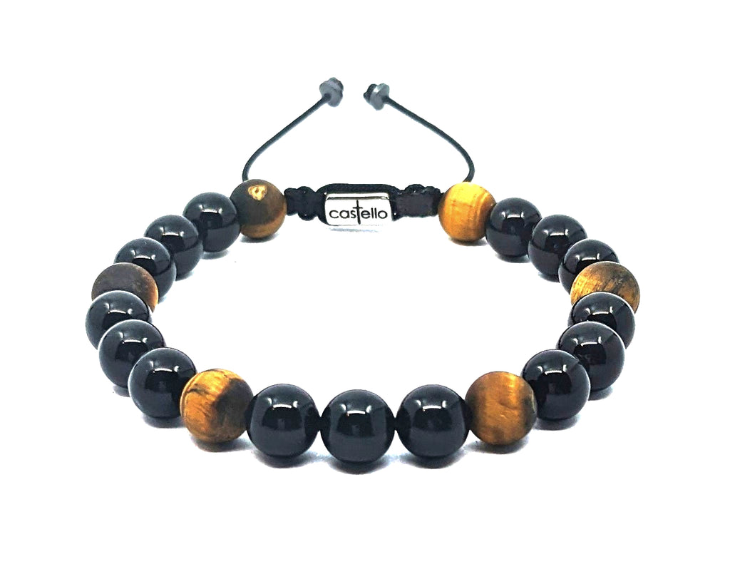 Gemstone Bracelet, Onyx Polish, Tiger eye Mat stone 8mm | Castello Jewels