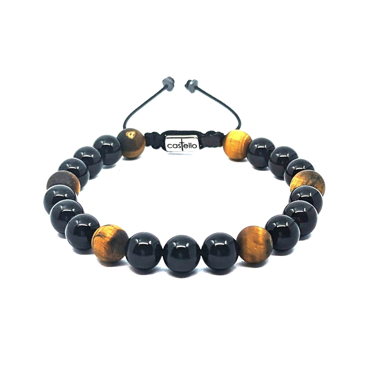 Polished Onyx & Tiger's Eye Boho Bracelet, 8mm | Castello Jewels