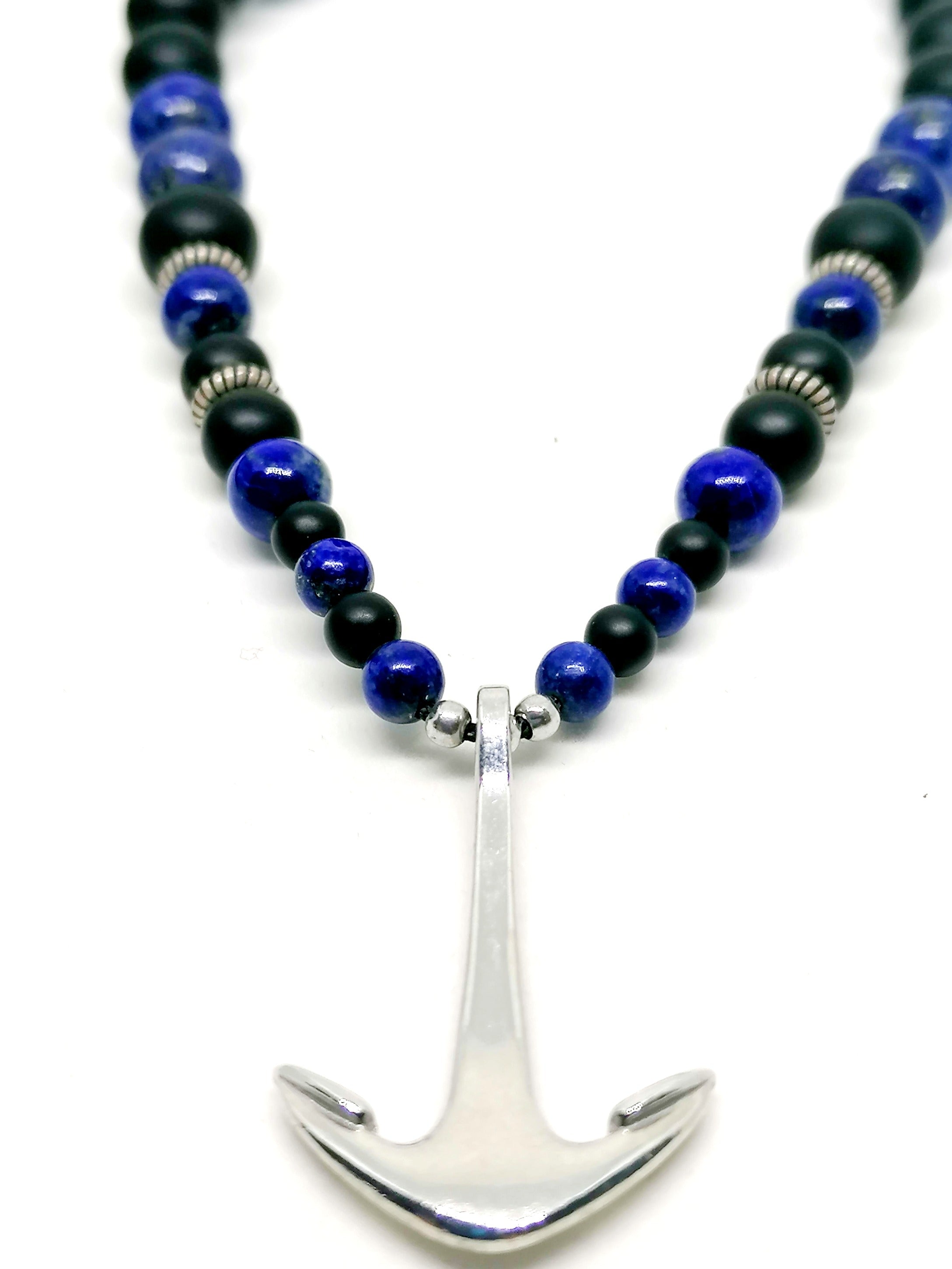 Necklace Anchor, Skull Silver 925, Onyx stone — view 2 | Castello Jewels