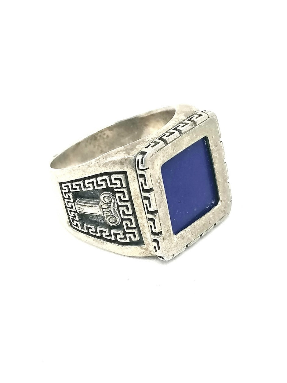 Mens Silver Ring Lapis Lazuli Athena — view 2 | Castello Jewels