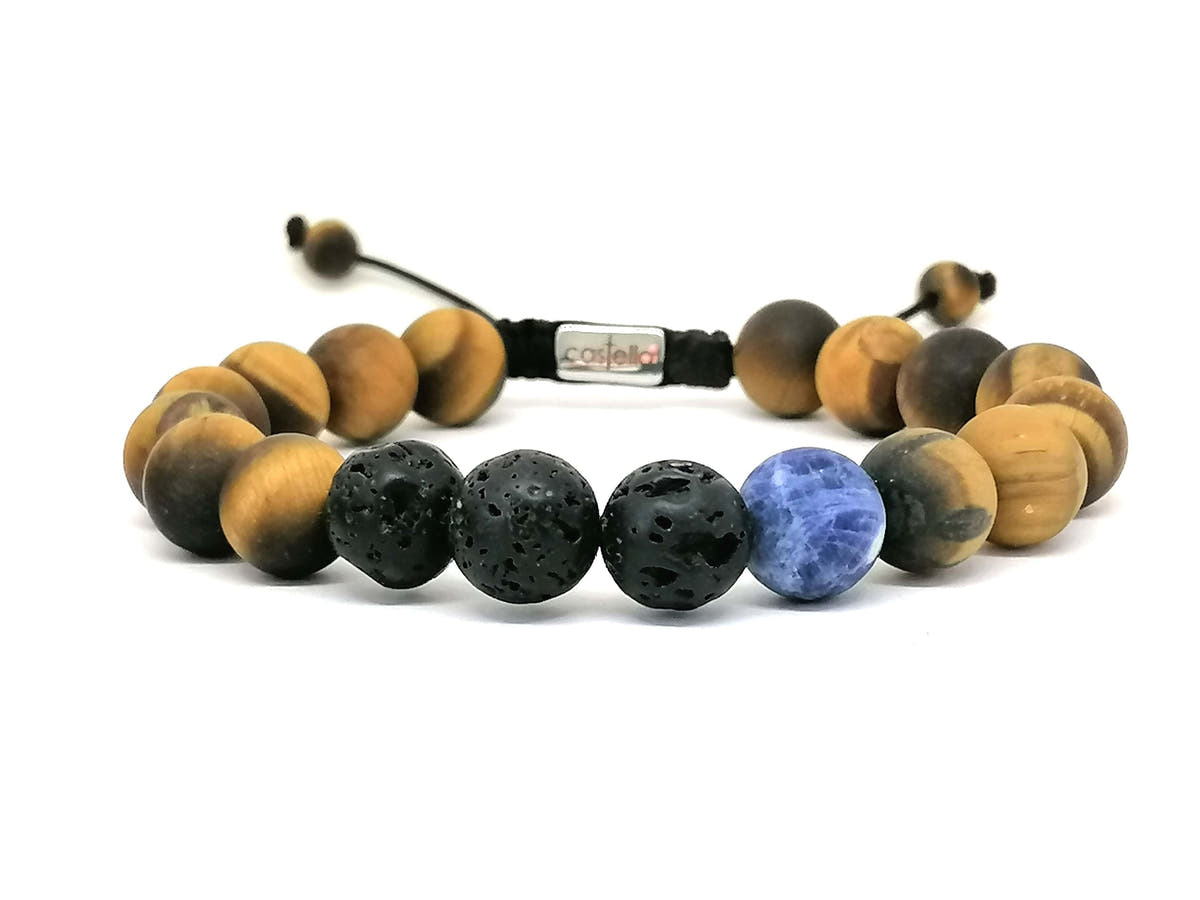Tiger's Eye, Lava & Sodalite Gemstone Bracelet, 10mm | Castello Jewels