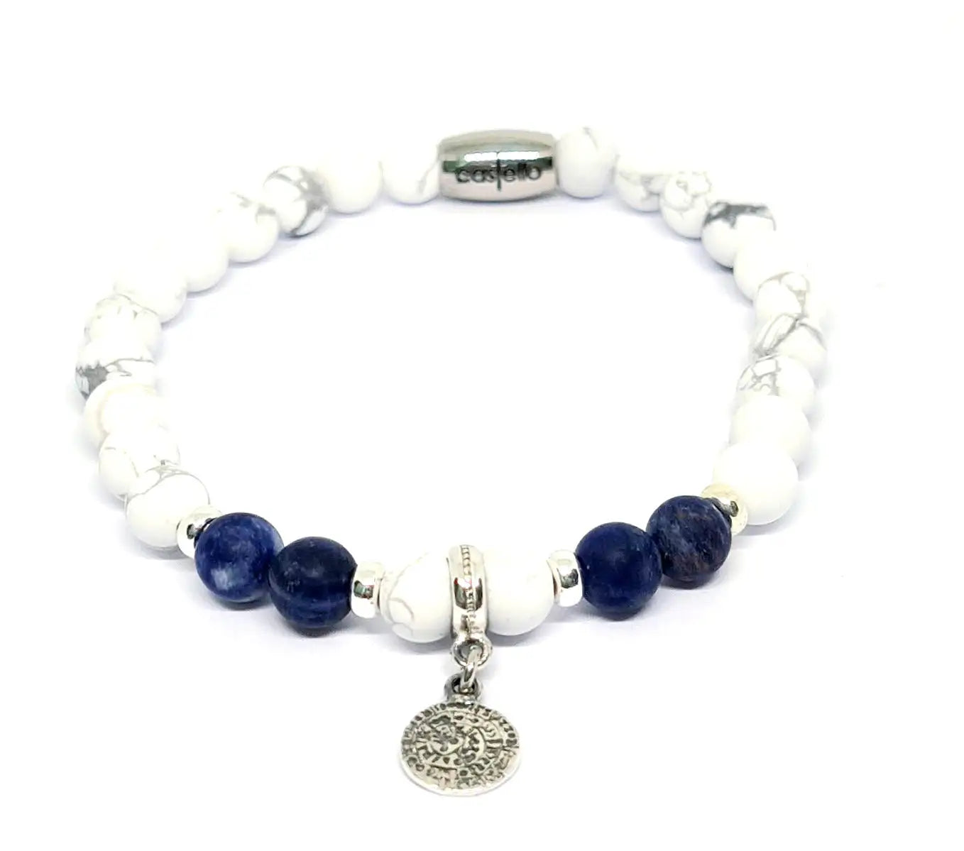 Hand Made Silver 925 Bracelet, Howlite, Sodalite, stone 6mm | Castello Jewels