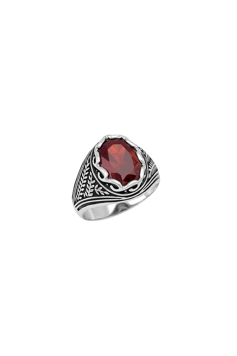Mens silver ring Garnet | Castello Jewels