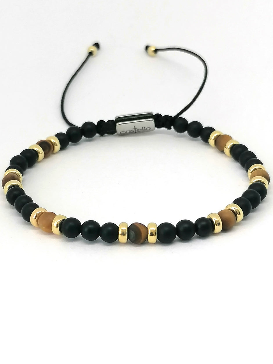 Silver 925 Gold Plated Bracelet Classic, Onyx mat, Tiger Eye mat 4mm stone — view 3 | Castello Jewels