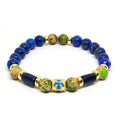 Aegean Gold-Plated Green Jasper & Lapis Cross Bracelet, 8mm, view 2 | Castello Jewels