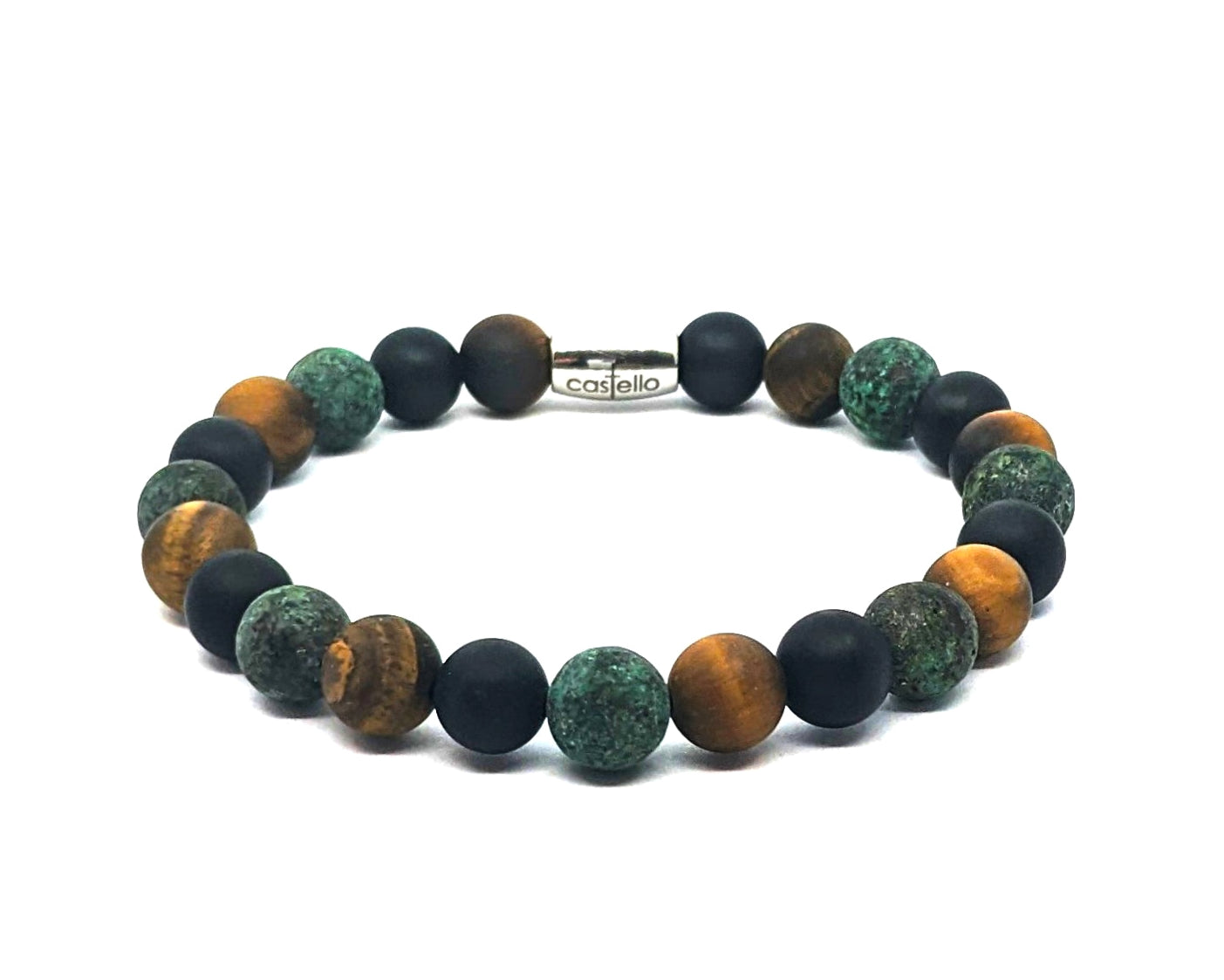 Gemstone Bracelet Tigers Eye, Onyx, African turquoise stone 8mm — view 2 | Castello Jewels