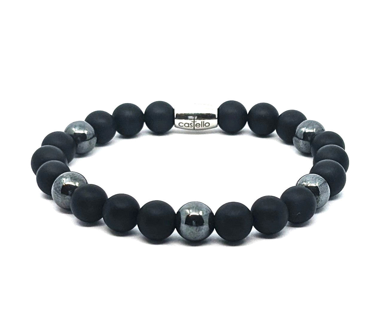 Gemstone Bracelet Onyx Mat, Hematite stone 8mm — view 2 | Castello Jewels