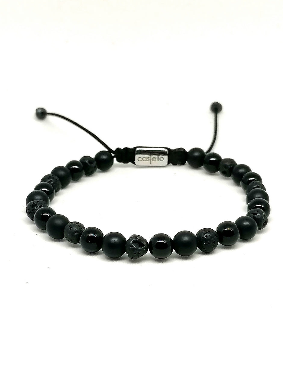 Hand Made Bracelet Onyx Mat, Onyx Polish, Lava stone 6mm — view 2 | Castello Jewels