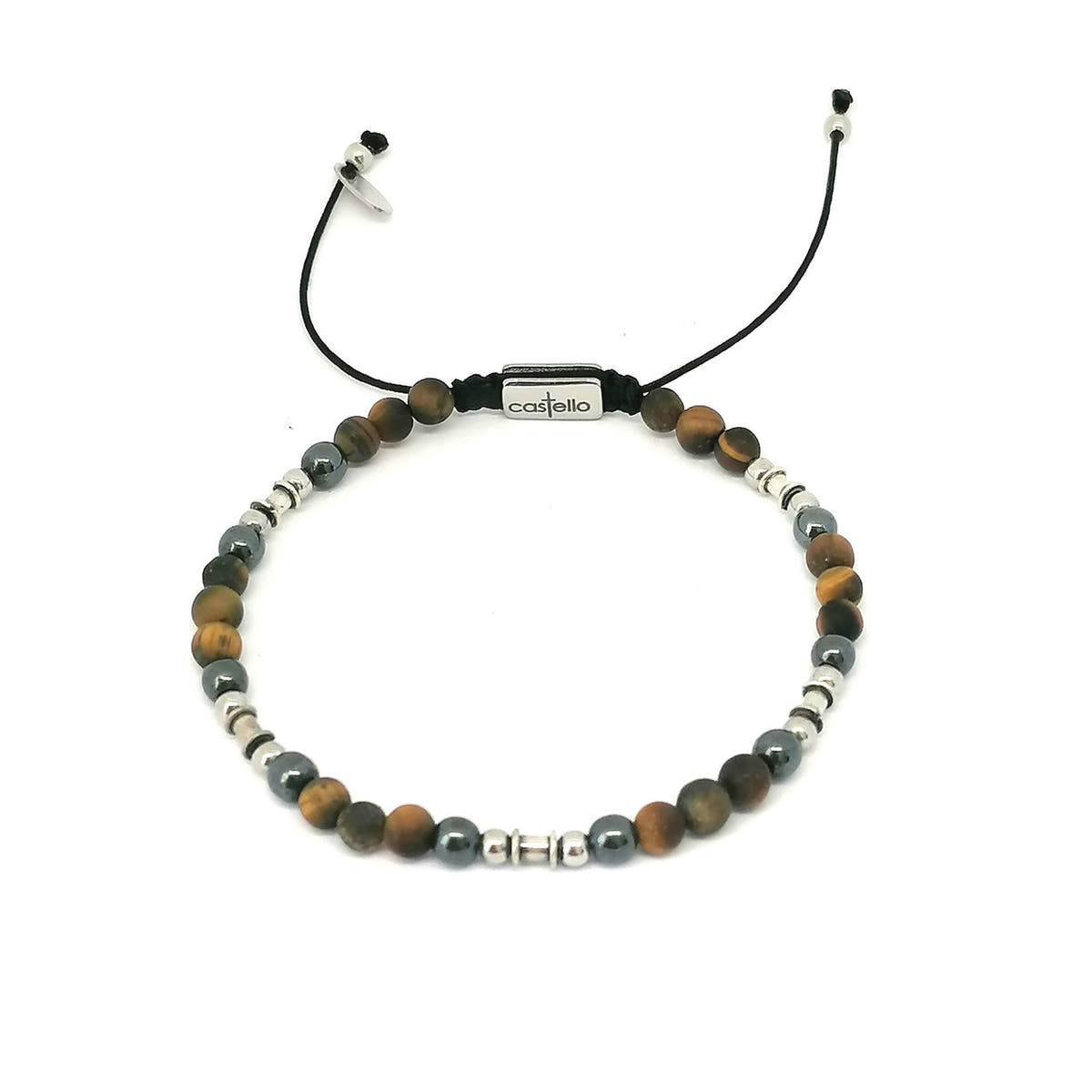 Silver bracelet Earth, Tiger Eye Hematite stone 4mm — view 5 | Castello Jewels