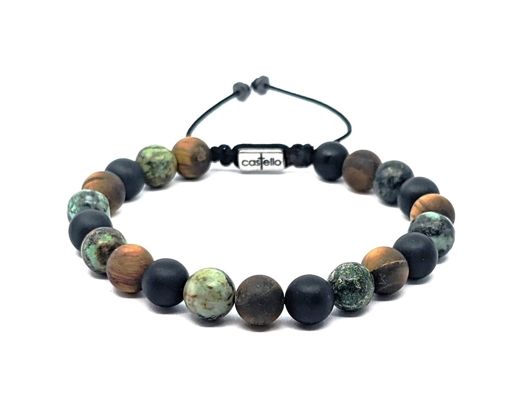 Gemstone Bracelet Tigers Eye, Onyx, African turquoise stone 8mm | Castello Jewels