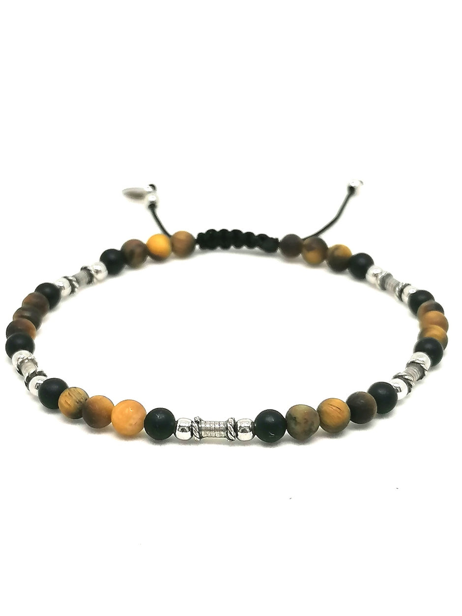Silver bracelet Earth, Tiger Eye stone 4mm — view 2 | Castello Jewels