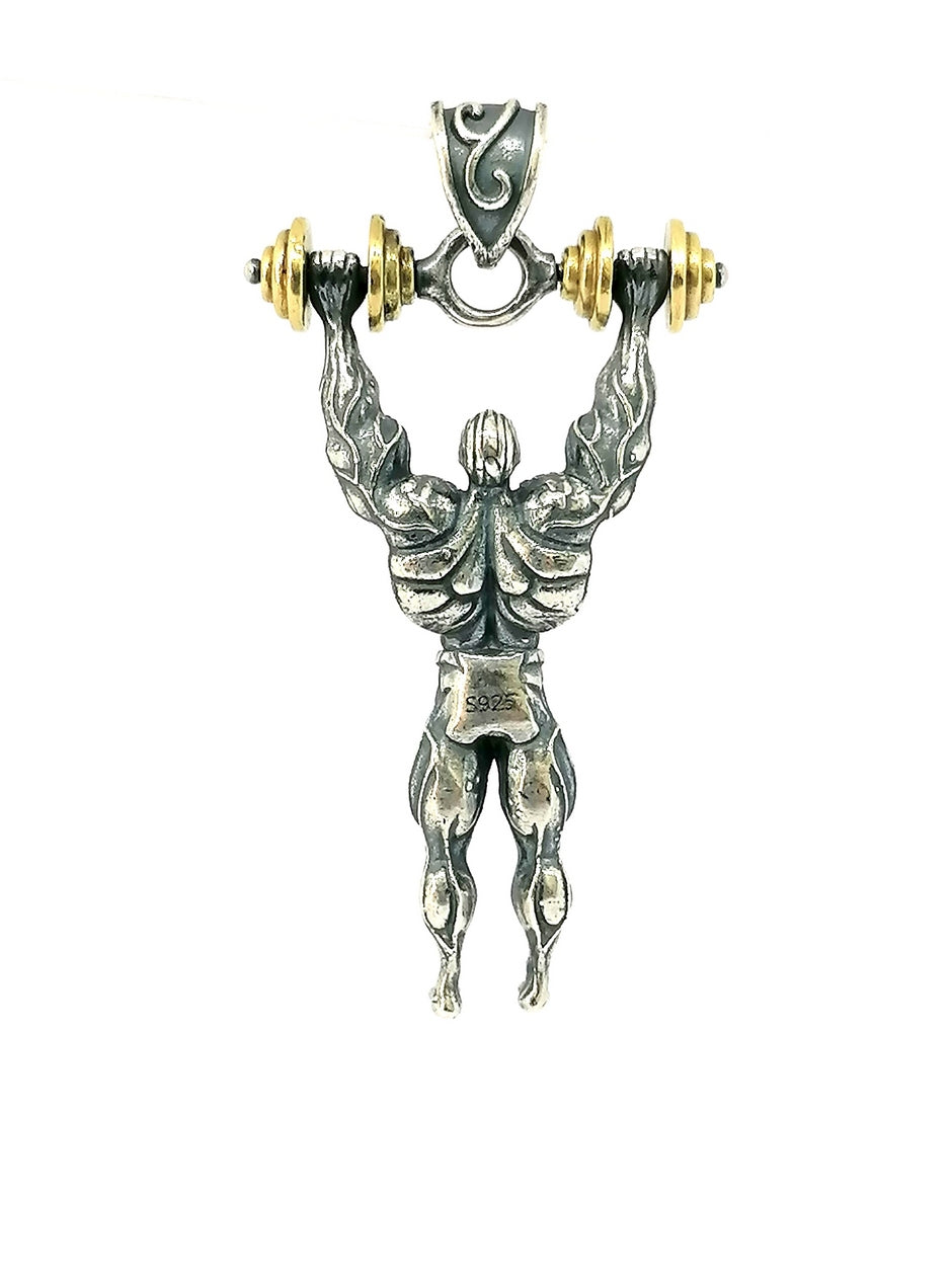 925 Sterling Silver retro fitness master pendant — view 2 | Castello Jewels