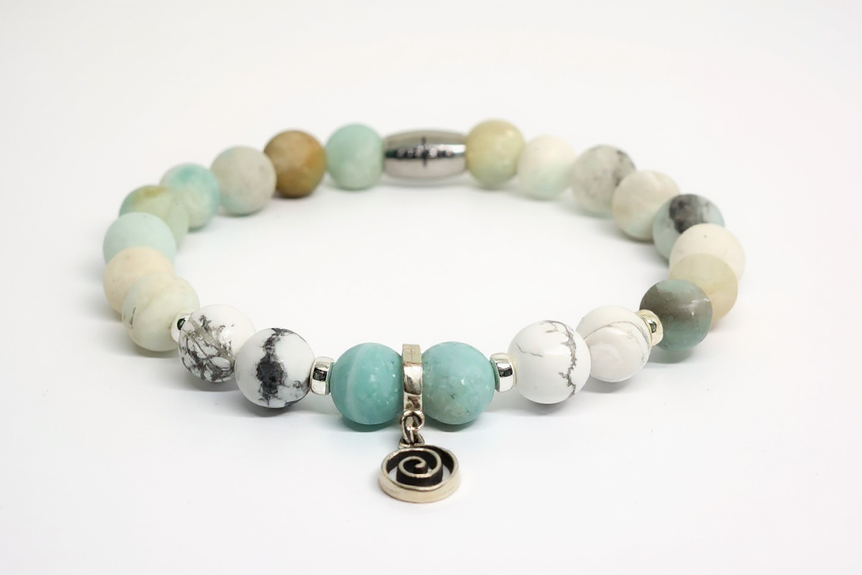 Silver 925 Bracelet, Amazonite, Howlite stone 8mm — view 2 | Castello Jewels