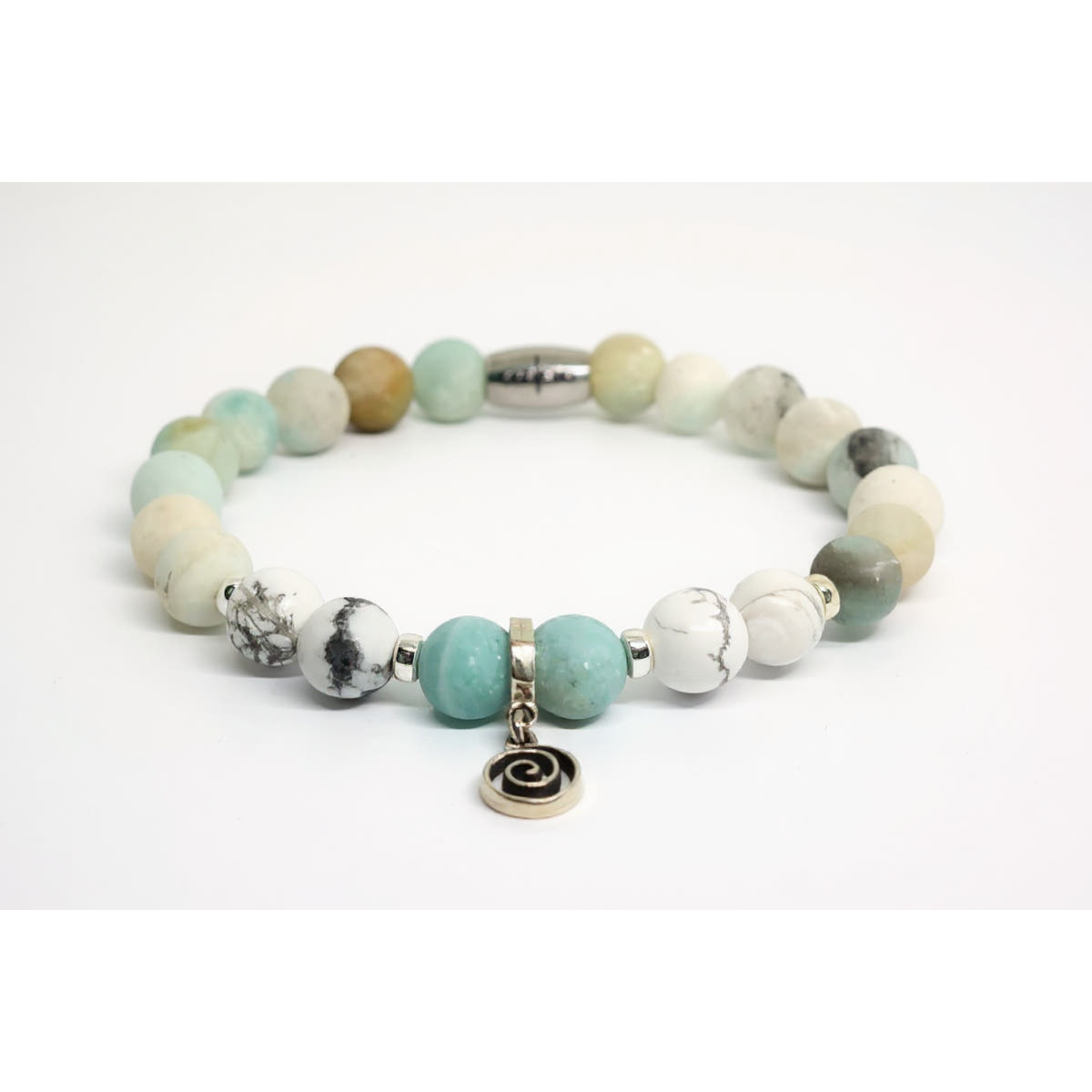 Greek Spiral Charm Bracelet, Amazonite & Howlite, 8mm, view 2 | Castello Jewels