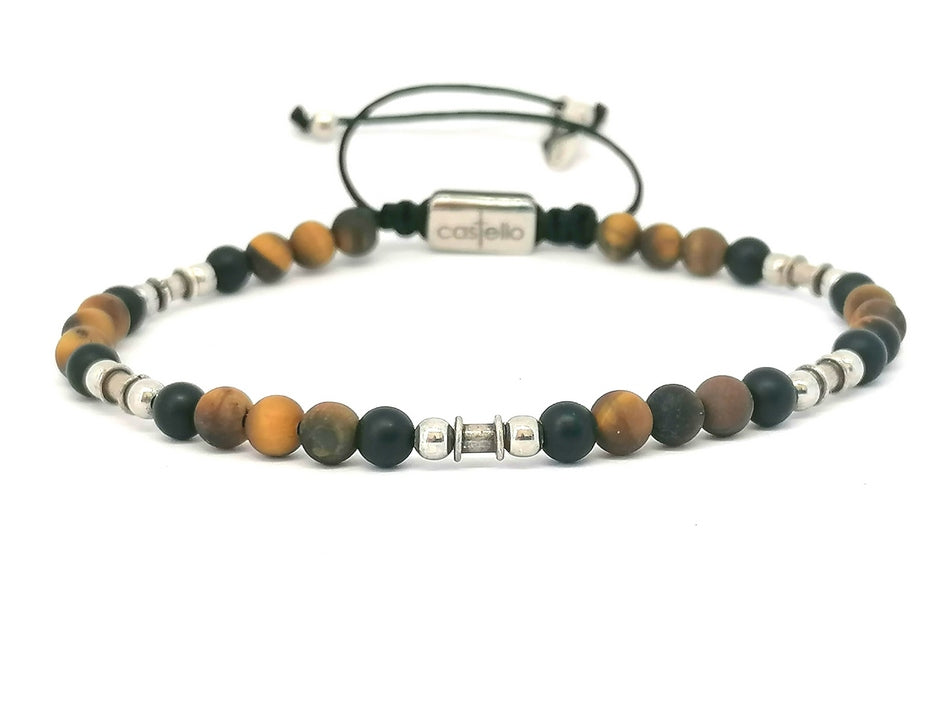 Silver bracelet Earth, Onyx, Tiger Eye stone 4mm — view 3 | Castello Jewels