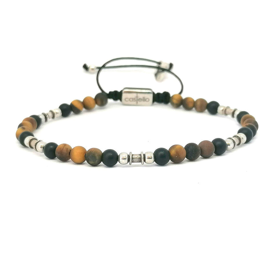 Silver bracelet Earth, Onyx, Tiger Eye stone 4mm — view 3 | Castello Jewels