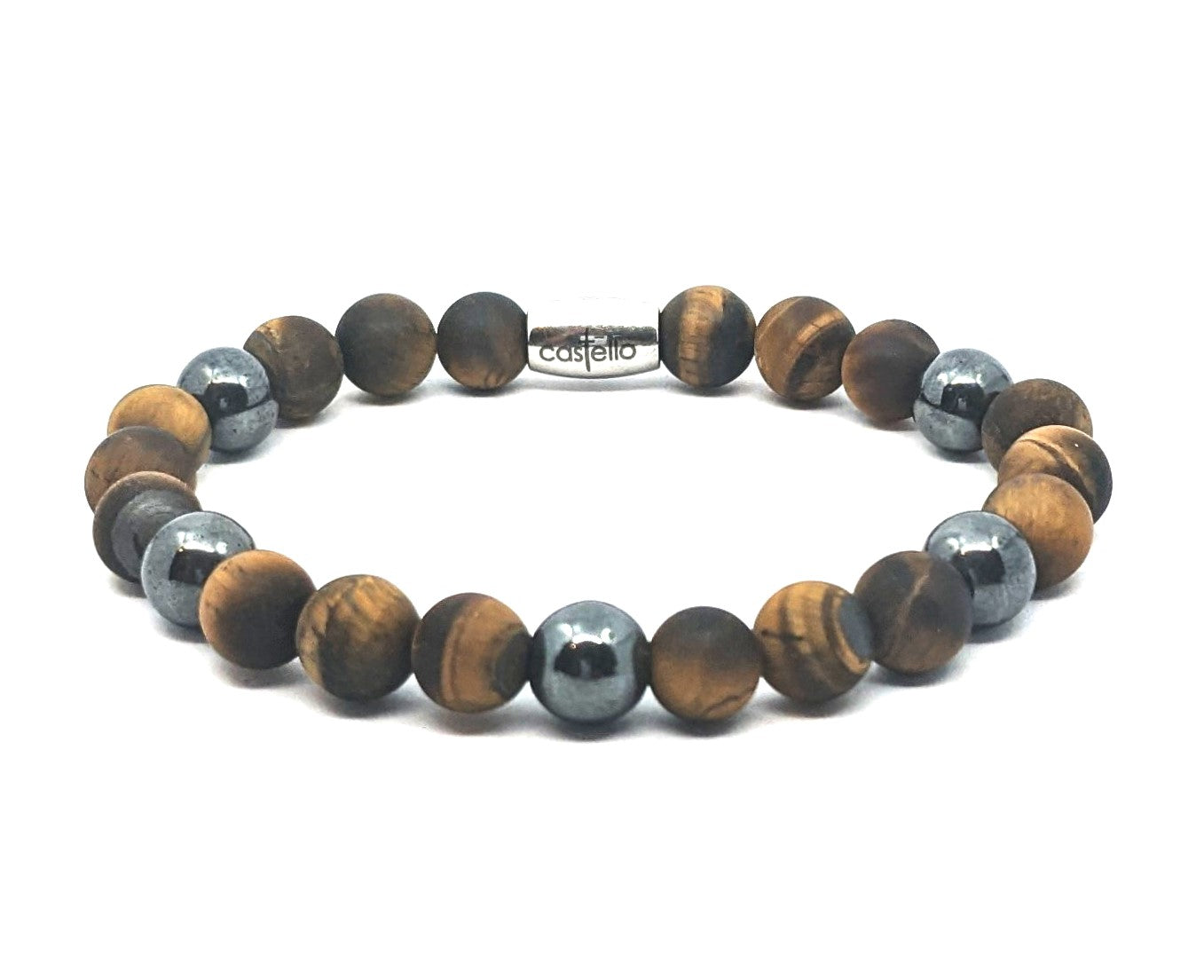 Hand Made Bracelet Tiger Eye Mat Hematite, stone 8mm — view 2 | Castello Jewels