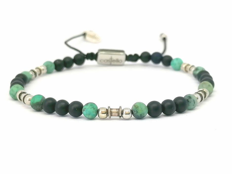 Silver bracelet Earth, Onyx African Turquoise stone 4mm — view 2 | Castello Jewels