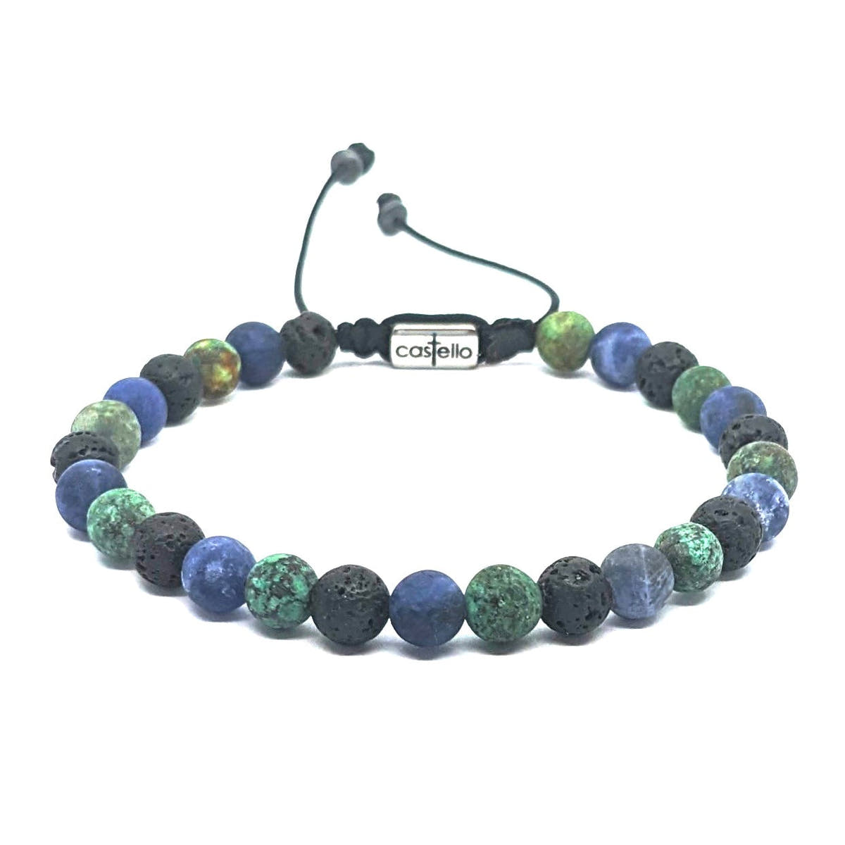 African Turquoise, Lava & Sodalite Boho Bracelet, 6mm | Castello Jewels