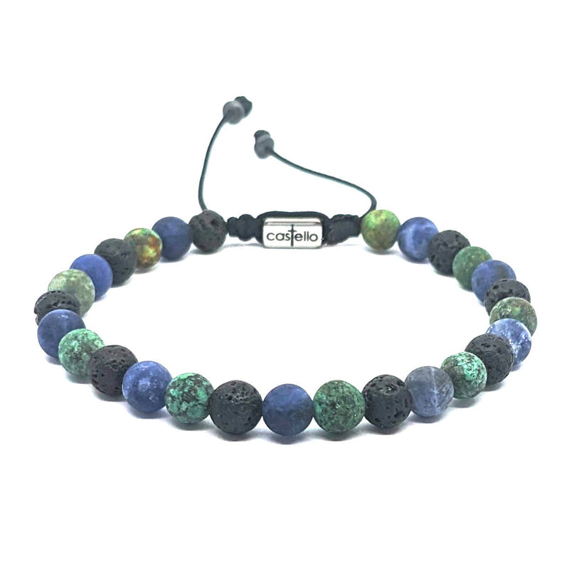 African Turquoise, Lava & Sodalite Boho Bracelet · 6mm