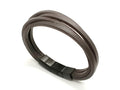 Brown Leather Bracelet, Stainless Steel Double Clasp | Castello Jewels