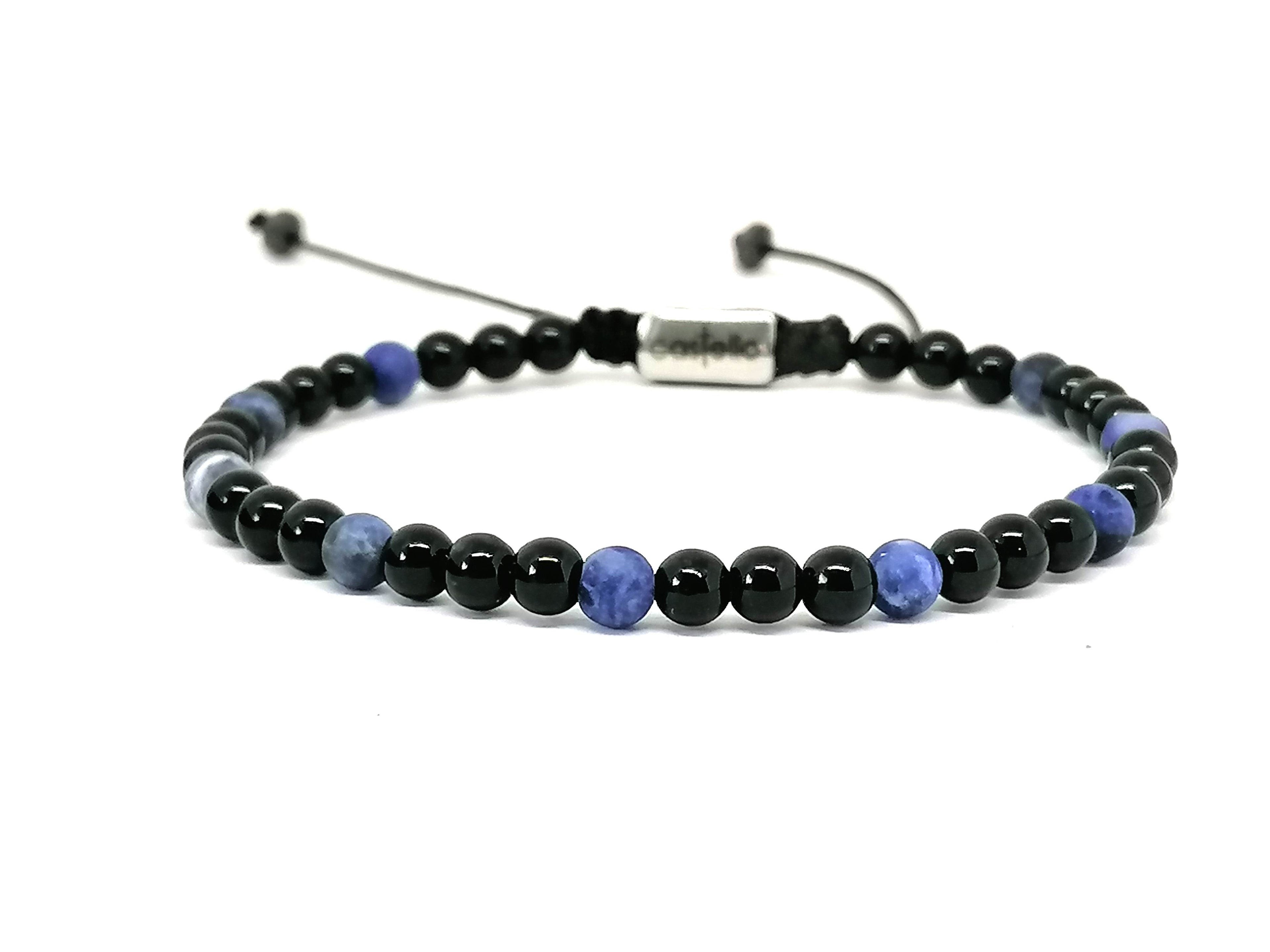 Hand Made Bracelet Onyx Polish and Sodalite stone of 4mm. | Castello Jewels