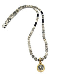 Hand Made Necklace Silver 925 Gold Plated Labradorite, Onyx Mat stone 4mm | Castello Jewels
