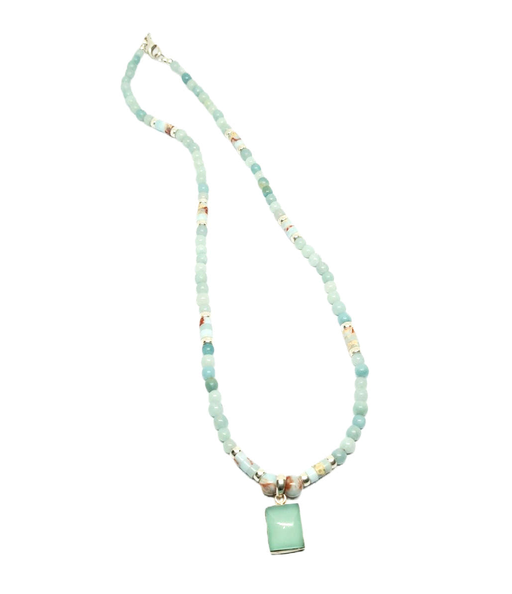 Amazonite & Aquamarine Pendant Necklace, 4mm | Castello Jewels