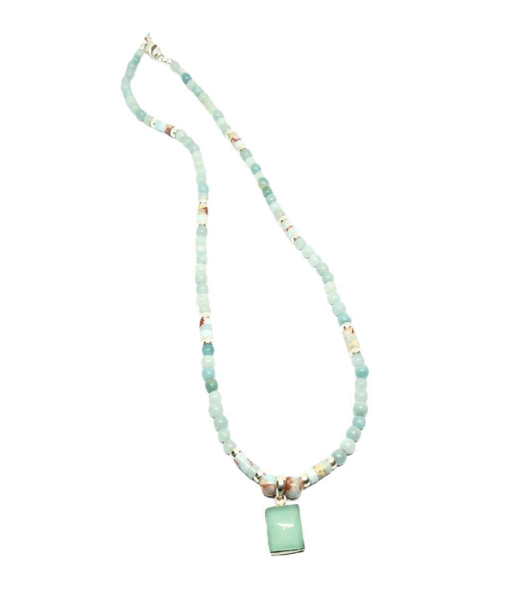Hand Made SILVER 925 Aqua Marine With Amazonite stone 4mm necklace | Castello Jewels
